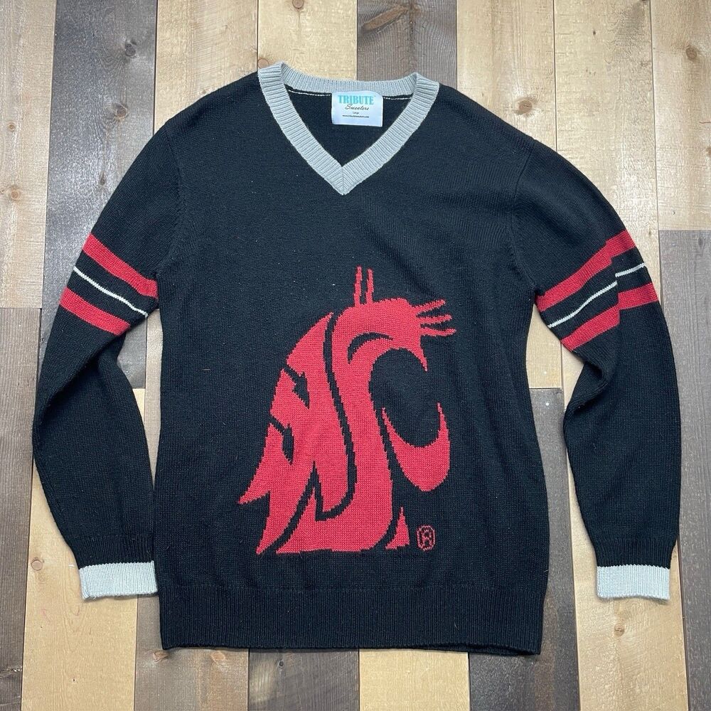 Tribute Unisex Adult LARGE V-Neck WSU Logo Sweater Black & Crimson